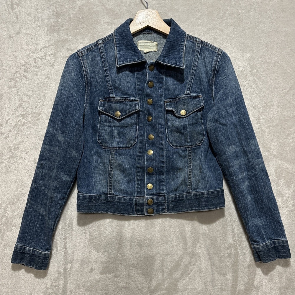 Current Elliott The Snap Jacket Womens Size 0 Collared Med Wash Denim Front Snap